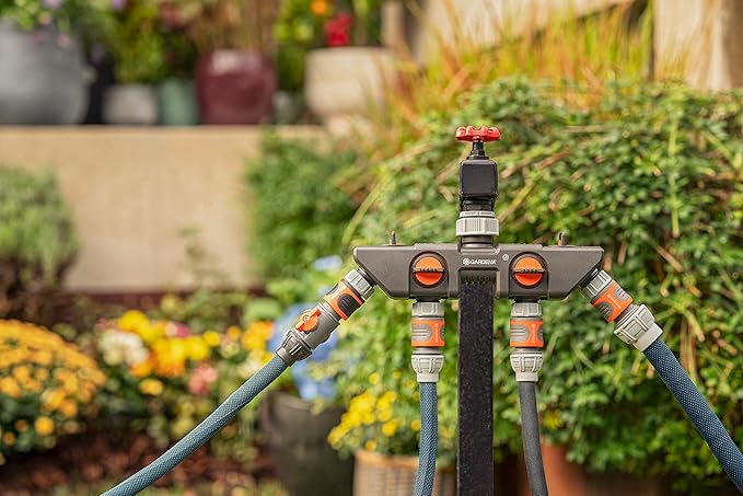Gardena 38194 Four Channel Water Distributor Garden Hose Valve, Grey/Orange