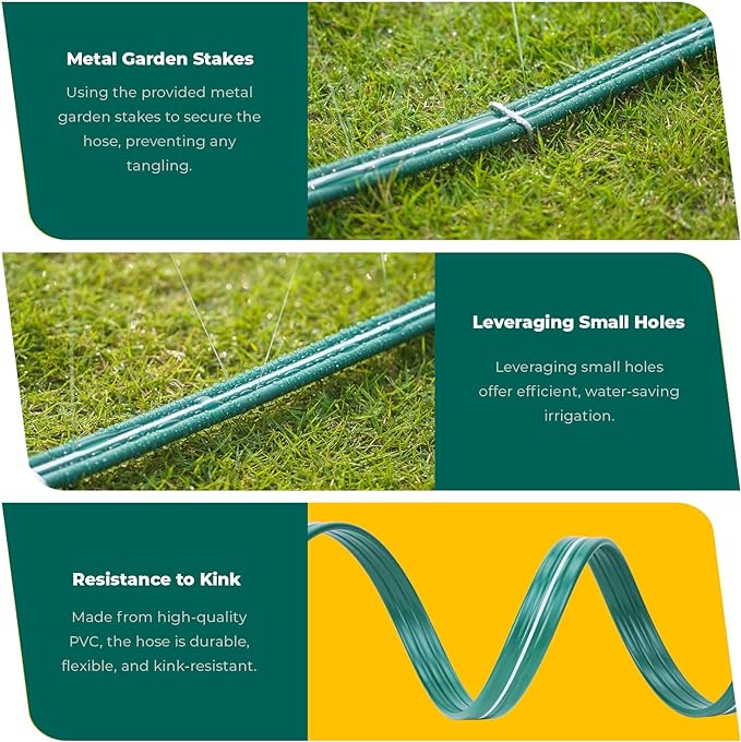 Sprinkler Soaker Hose 25ft 2Pack for Garden Lawn, Watering Hose with Holes, High-Efficiency Water-Saving Garden Irrigation System, Drip Hose Sprinkler