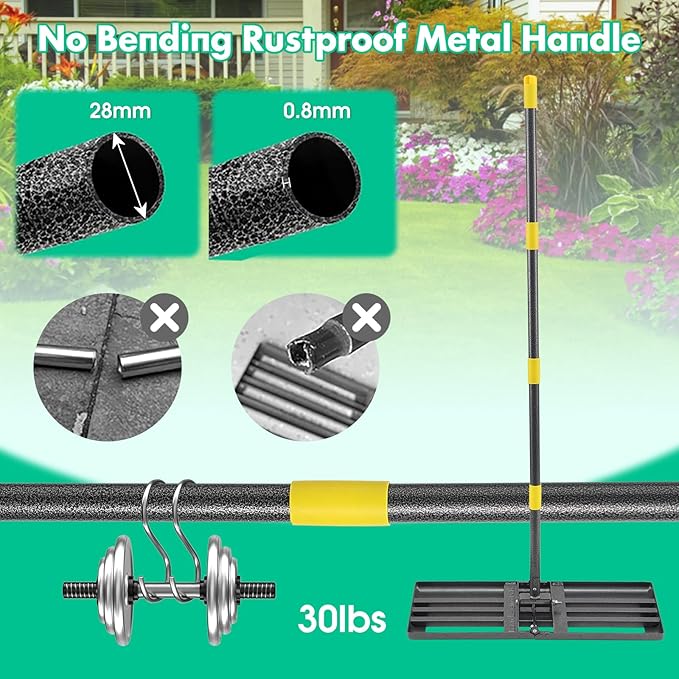 Lawn Leveling Rake, Foldable 26.7"x10" Level Lawn Tool with Curved Edge,Heavy Duty Lawn Level Tool, 6FT Long Handle Lawn Leveler for Yard Garden Golf Course, Soil Sand Dirt Spreading Leveling Rake