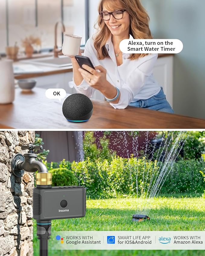 WiFi Water Timer Brass Inlet, 2.4GHz Smart Sprinkler Timer, 1 Zone Hose Timer with WiFi Hub, Voice/App Control with Alexa & Google Assistant, Auto/Manual Watering, Rain Delay, for Garden, Yard, Lawn