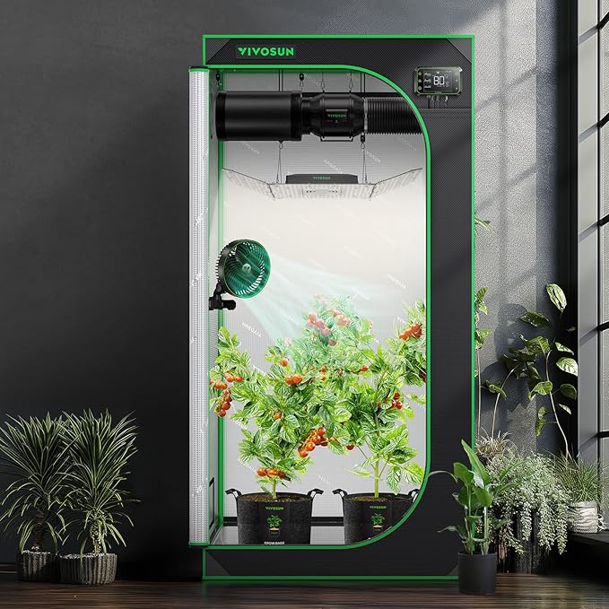 VIVOSUN S336 3x3 Grow Tent, 36"x36"x72" High Reflective Mylar with Observation Window and Floor Tray for Hydroponics Indoor Plant for VS2000/VS3000
