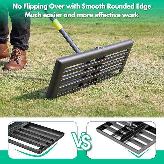 Lawn Leveling Rake, Foldable 26.7"x10" Level Lawn Tool with Curved Edge, 7FT Heavy Duty Lawn Level Tool, Long Handle Lawn Leveler for Yard Garden Golf Course, Soil Sand Dirt Spreading Leveling Rake