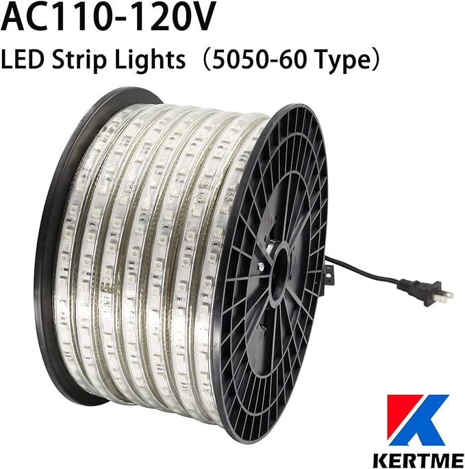 5050-60 Type AC 110-120V RGB LED Strip Lights, Flexible/Waterproof/Dimmable/Multi-Colors/Multi-Modes LED Rope Light + 24 Keys Remote for Home/Garden/Building Decoration (98.4ft/30m, RGB)