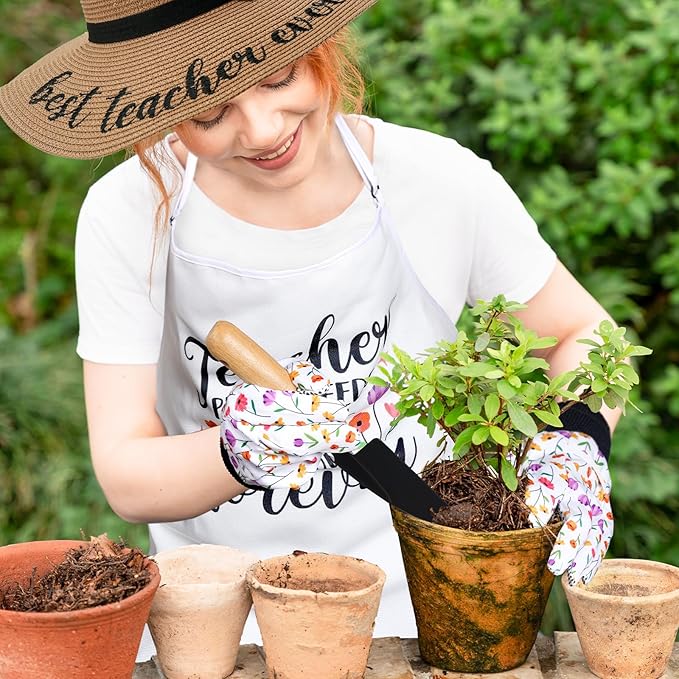 Percozzi Teacher Appreciation Gifts, Gardening Tools Kit Planting Hand Tools Straw Hat Apron Glove Women Birthday Spring Basket Plant Lovers Outdoor Yard Lawn Supplies Set of 6