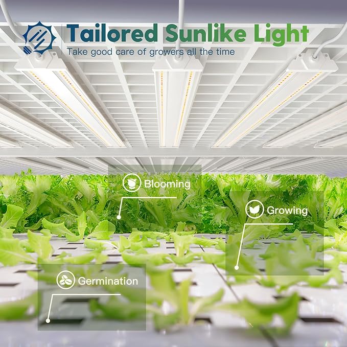 FREELICHT 4 Pack 4ft LED Grow Light, 60W (350W Equivalent), Sunlike Full Spectrum Integrated Plant Light for Hydroponic Indoor Plant Seedling Veg and Flower, Plug in with On/Off Switch