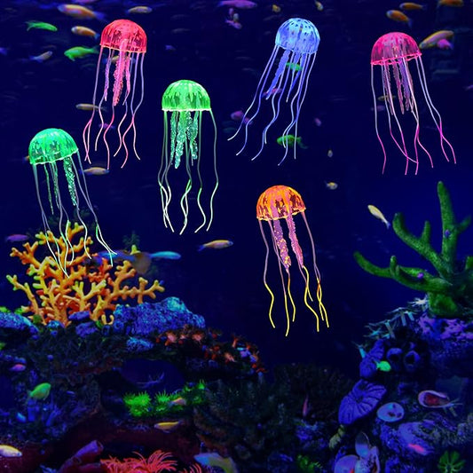 Lpraer 6 Pack Glow Jellyfish Floating Fish Tank Decorations Glowing Effect Silicone Simulation Jellyfish Ornament Aquarium Decorations (6 Colors)