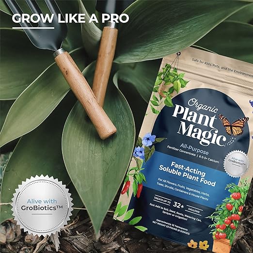 Organic Plant Magic - Truly Organic™ Fast-Acting Soluble Plant Food: All-Purpose Fertilizer Concentrate for All Flower Vegetable Herb Fruit Tree Shrub Container Garden & House Plants [Two 1 lb Bag]