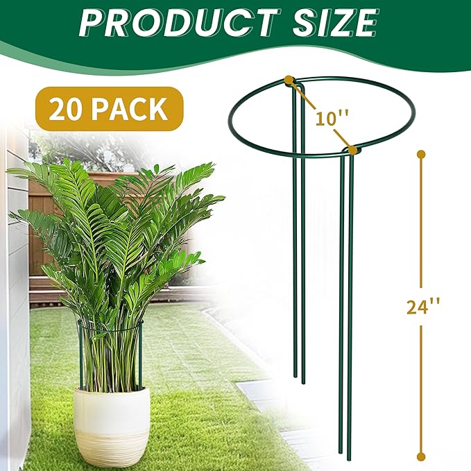 TCBWFY 20 Pack Garden Supports for Plants Metal 10" Wide x 24" High Interlock Half Round Garden Plant Support Ring Border Support Plant Support Ring Cage for Rose Flowers Vine Tomato