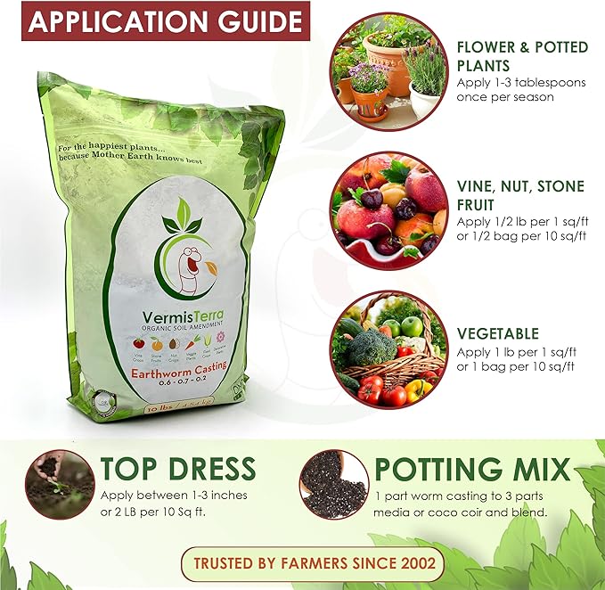 Earthworm Castings - (5 LB) 2.7 qts - 100% Organic Earthworm Castings - All Natural Plant Fertilizer - Soil Enhancer - Potting Mix for Plants, Vegetables, Flowers, Indoor + Outdoor