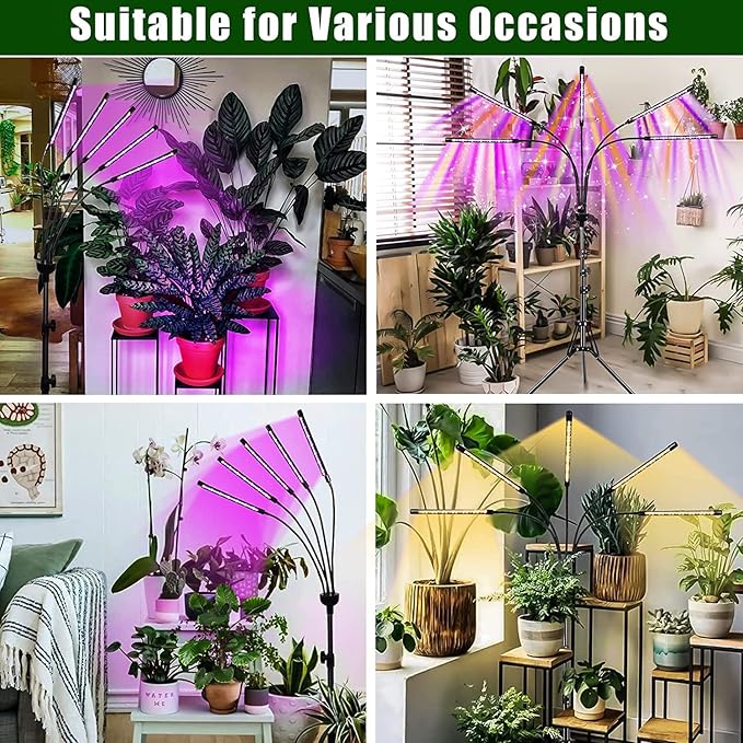 KEELIXIN Grow Lights for Indoor Plants,5 Heads Red Blue White Full Spectrum Plant Light with 15-60" Adjustable Tripod Stand, Indoor Grow Lamp with Remote Control and Auto On/Off Timer Function