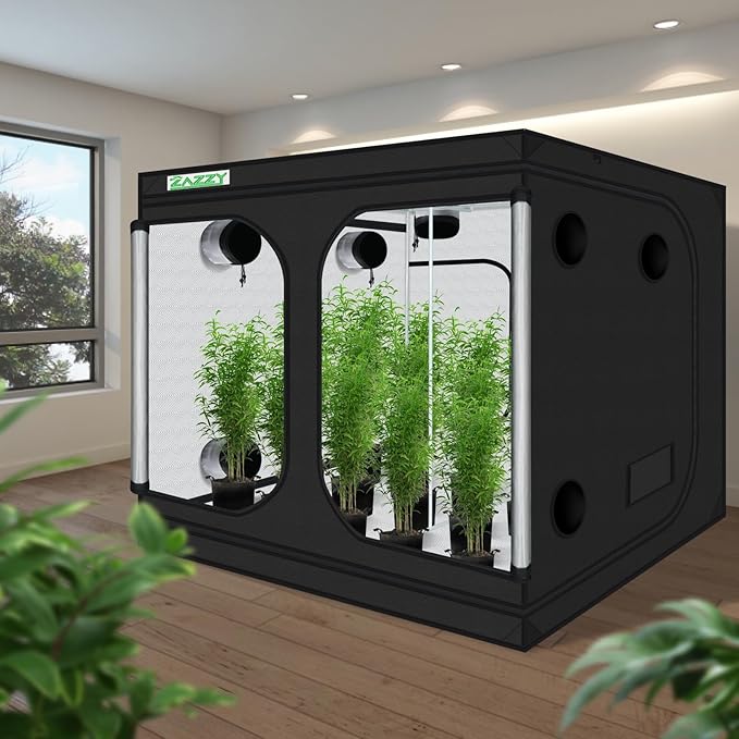 zazzy Growing Tent, 120"x120"x78" Grow Tent High Reflective Mylar with Observation Window and Removable Floor Tray for Hydroponics Indoor Plant Growing 10x10