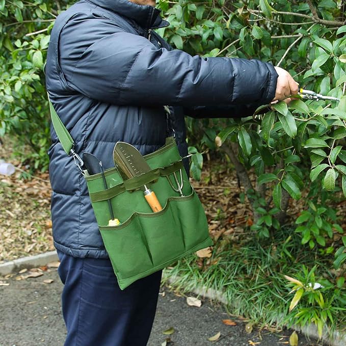 Garden storage bag, diagonal gardening tool bag with 3 external storage pockets, for storing gardening pruning tools(excluding tools)…