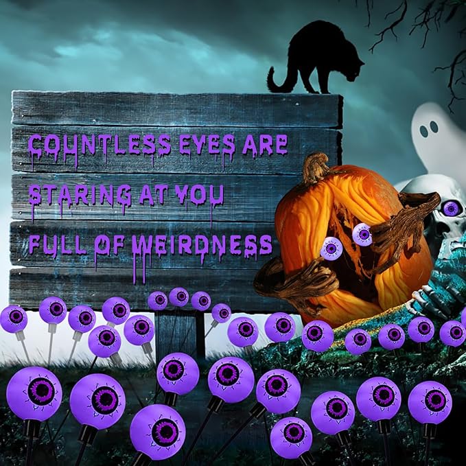 Aogist Halloween Decorations Eyeball Swaying Firefly Light Bright Long Standby Time Waterproof Outdoor Lights for Beautiful Spaces Garden Yard Lawn Pathway Porch Party Decor (Purple, 2 Pack-12 LEDs)