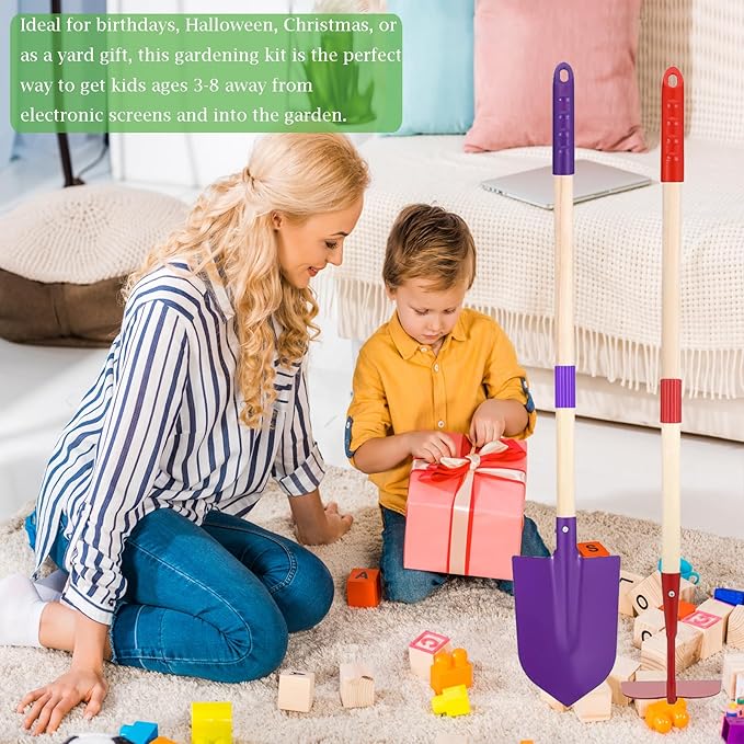 Kids Gardening Tool Set - 4 Piece Garden Tool Set for Parent-Child Outdoor Activities, Children's Fun, Gardening Hand Tools, Shovels, Rakes, Hoes，Best Gift for Boys Girls