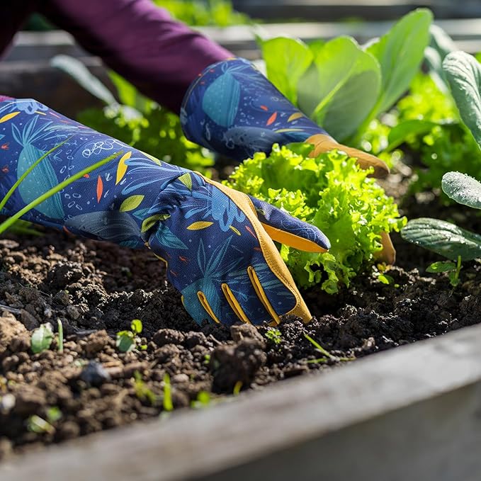 KAYGO Gardening Gloves for Women Long Sleeve, Light Protective Gloves for Yard and Outdoor Work, Best Garden Gifts for Gardener,Yellow,Medium