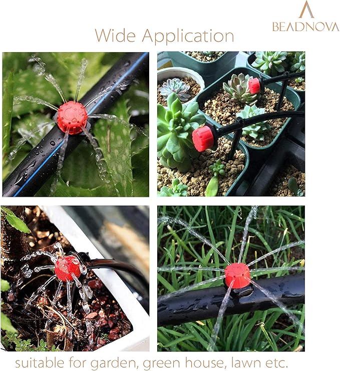 BEADNOVA Drip Irrigation Emitters 50 Pcs Irrigation Drippers 360 Degree Drip System Emitters Sprinklers Drippers for Drip Irrigation 1/4 Inch Tube Gardening (Red)