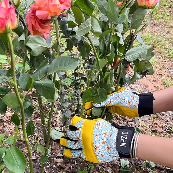 Cowhide Leather Thorn Proof & Puncture Resistant Gardening Gloves for Women and Men, Touchscreen Compatible Working Gloves for Weeding, Digging, Planting, Gardening Gifts for Women (Size Large)