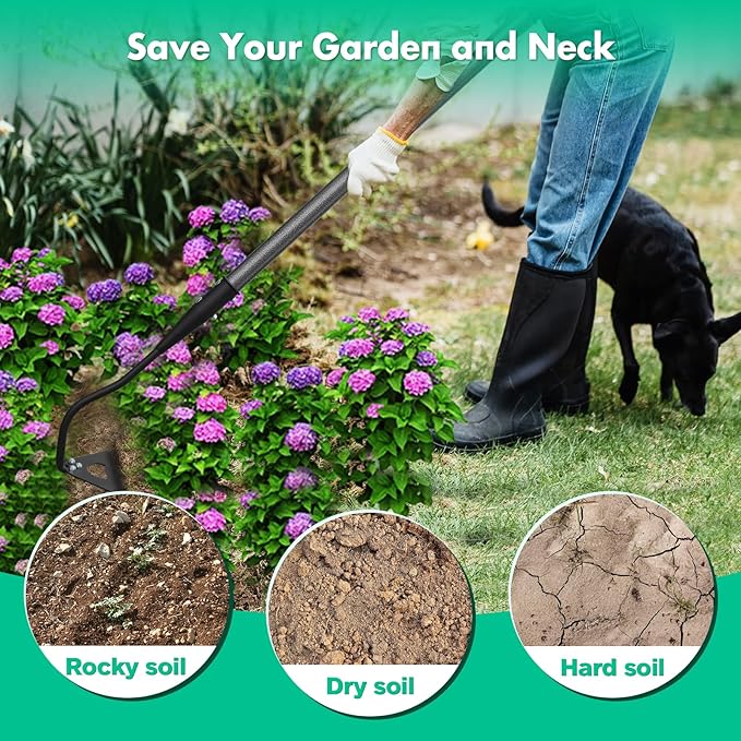 Lilyvane Hardened Hollow Hoe with Handle - 25 Inch -Heavy Duty Garden Hoes for Weeding Loosening Soil Digging Planting Ridging, Handy Hoe Garden Tool