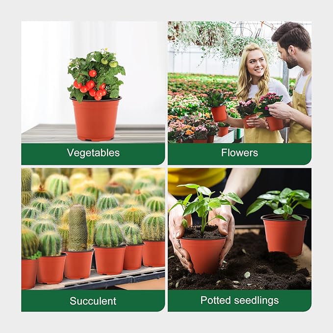 GROWNEER Nursery Pots 60 Packs 6 Inch Plastic Planting Pot with 15 Pcs Plant Labels, Seed Starting Flower Planter Container Seedling Starter Kit for Succulents Cuttings Transplanting