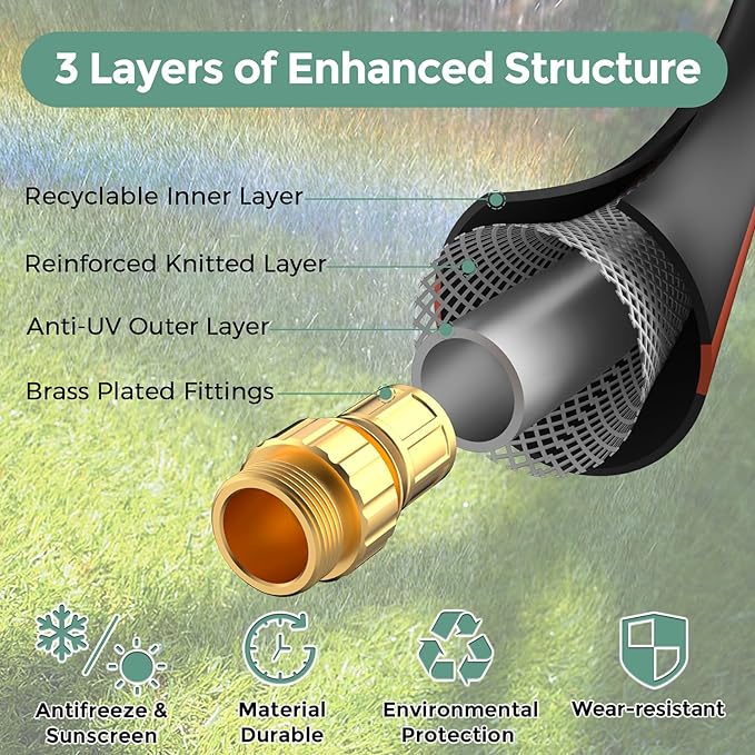 Giraffe Hybrid Garden Hose 5/8" x 75ft, Custom Length, NO Kink, Flexible, Leakproof Hose with Male to Female Fittings, 600 Burst PSI