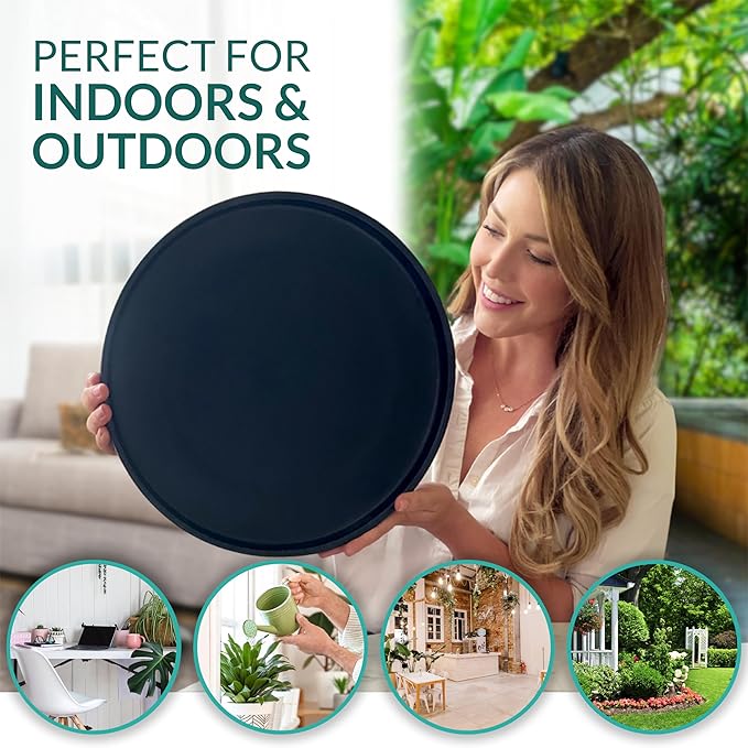 Willowy 15 Inch Black Ceramic Plant Saucer - Plant Drip Trays for 12,13,14 Inch Planters - Plant Saucers for Indoors - Plant Trays for Pots - Plant Pot Saucers - Plant Water Tray - Plant Dishes Saucer