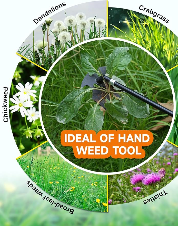 Stand Up Weeder Hand Tool, Long Handle Weed Puller Tool Garden Weeding Tool with 4 Claw, Gardening Hand Weeding Tool Hand Weed Puller for Dandelion Garden Yard, Heavy Duty Weed Remover Tool 12.2-27.5"