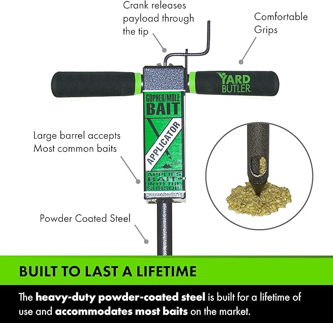Yard Butler Gopher/Mole Bait Applicator - Gardening Tool for Safe & Easy Pest Control - No Digging Needed - Durable & Sturdy Bait Applicator - Mole, Vole & Gopher Killer