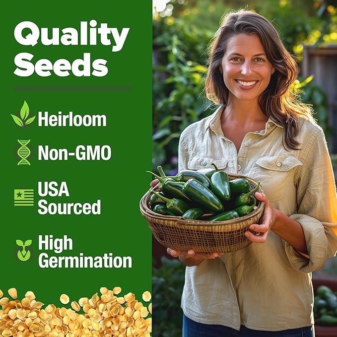 HOME GROWN Jalapeno Pepper Seeds (Capsicum annuum) - High Germination, Non-GMO Heirloom Seeds - 129 Hot Pepper Seeds for Planting - Easy to Grow, Early Harvest Jalapeno Seeds for Enthusiast