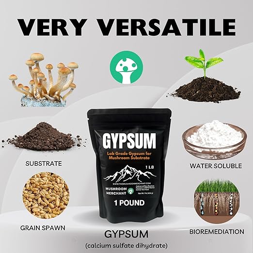 Gypsum Powder for Mushroom Substrate | Lab Grade | Packed in a HEPA-Filtered Facility | Highly Soluble for Growing Mushrooms | Ultra Fine | Soil Conditioner | (Calcium Sulfate Dihydrate)