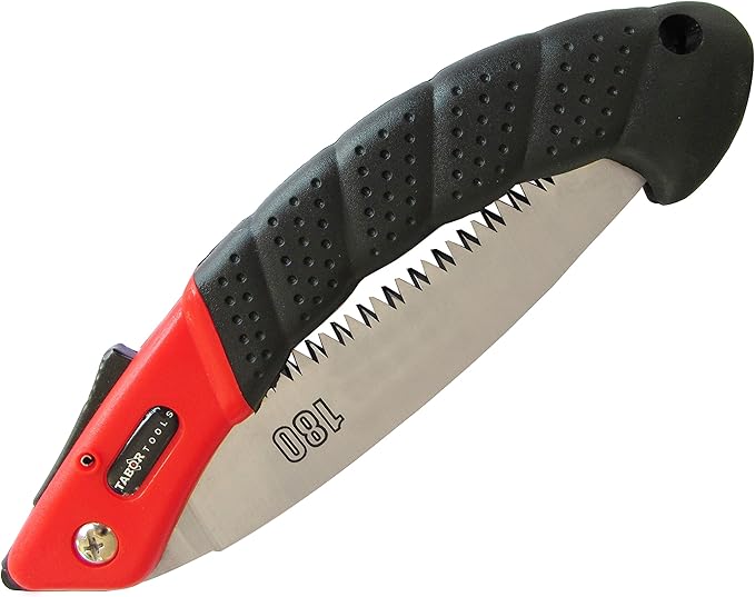 TABOR TOOLS Folding Saw with 8 Inch Curved Blade and Rugged Grip Handle, Hand Saw for Pruning Trees, Trimming Branches, Camping, Clearing Forest Trails. TTS25A. (Curved Blade 8 Inch)