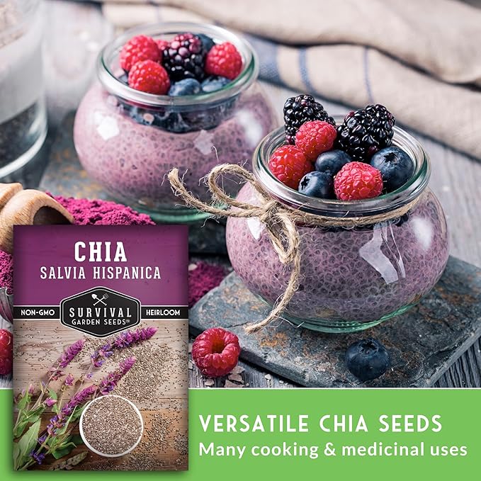 Mexican Chia Seed for Planting - 1 Packet with Instructions to Plant and Grow Mexican Chia in Your Home Vegetable Garden - Non-GMO Heirloom Variety - Survival Garden Seeds