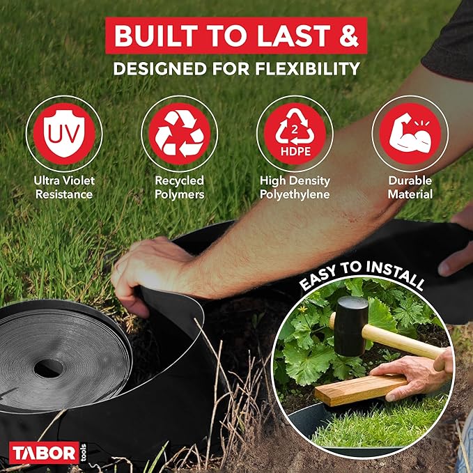 TABOR TOOLS 40 Ft Terrace Board, 5 Inch High, 0.1" Inch Thickness, Landscape Edging Coil, Grass Barrier, Bender Board, Garden Liner, ES31. (Black)