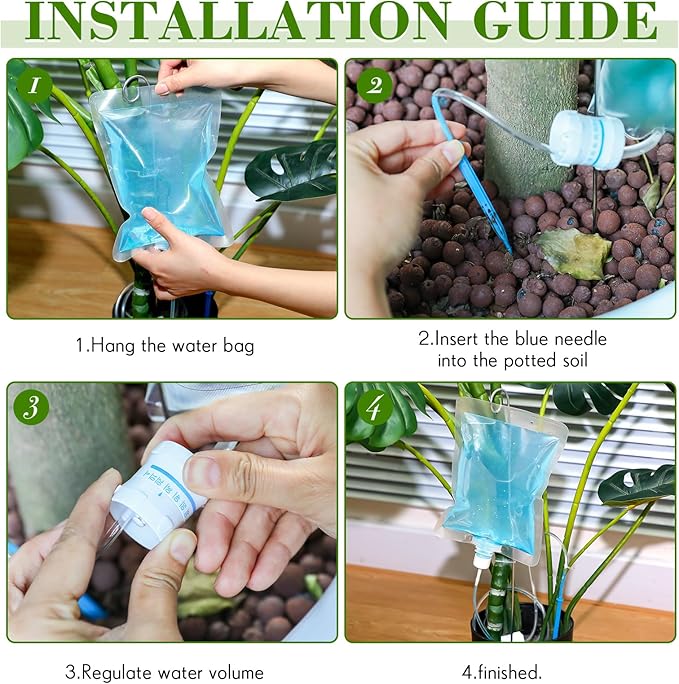Norme Plant Drip Irrigation Set 500 ml Drip Water Bag Plant Waterer with Support Rod Plant Watering Stakes Self Watering Spikes Automatic Watering System for Potted Plants Indoor Outdoor(6 Pcs)