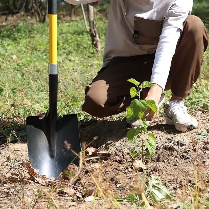 Shovel for Digging, 56 Inches Heavy Duty Shovel for Gardening, Round Shovel for Digging with Fiberglass Handle (Yellow)
