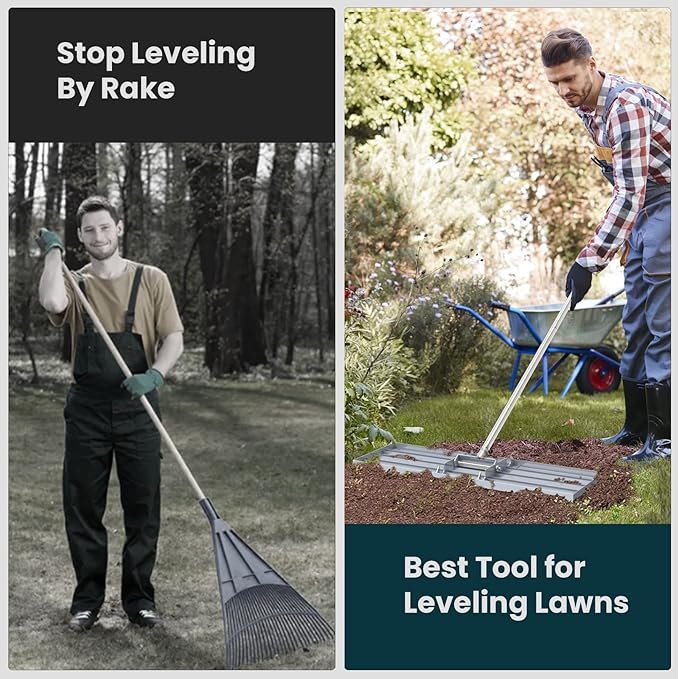 Lawn Leveling Rake 45"x10" Lawn Leveler Ground Full Stainless Steel Leveling Rake Landscape Rake Topdressing Spreader Levelawn Tool for Backyard, Garden, Golf Couse, Farm, Pasture