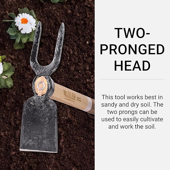 Adler - The Lily Garden Hoe, Heavy Duty Yard Tool Lawn Care, Loosening Soil, Weeding, and Digging, Steel Head 10.6 inches, Wood Handle 17.7 inches (Mocha)
