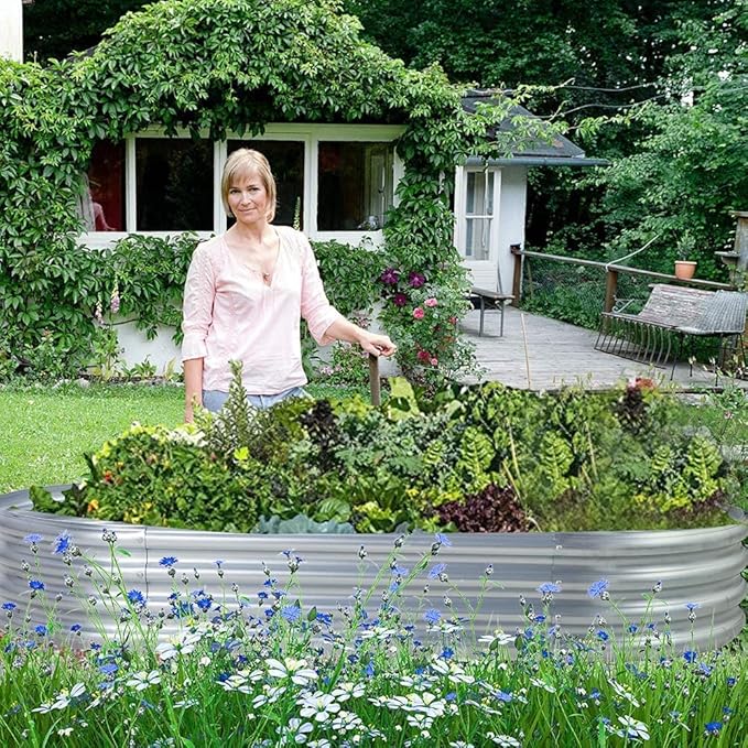 Land Guard Galvanized Raised Garden Bed Kit, Galvanized Planter Garden Boxes Outdoor, Oval Large Metal for Vegetables…………