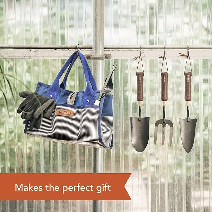Outdoor Garden Tool Set, Stainless Steel Gardening Set - Garden Tool Organizer Bag, Garden Trowel, Cultivator, Transplanter, Weeder, Bypass Pruning Shears, and Garden Gloves–7pc Set