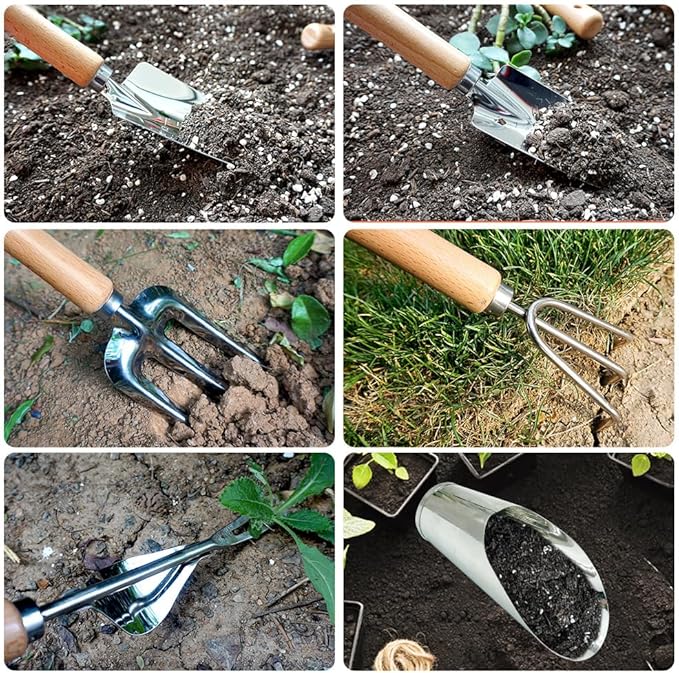 Garden Tools Set 26 Piece, Succulent Tools Set Included, Heavy Duty Stainless Steel Gardening Tools,Ergonomic Handle Tools, Storage Tote Bag,295in Water Pipe,ice Pickaxe,Ideal Gifts for Women