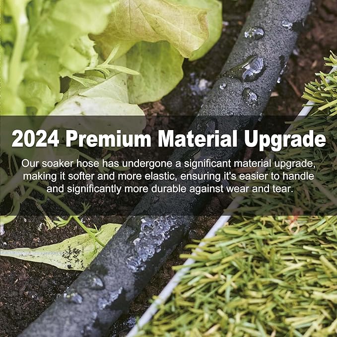 Durable Soaker Hose for Garden: 1/2" Diametere with Drip Irrigation Fittings Kit - Save 70% Water For Lawn/Flower beds/Vegetable (100FT)