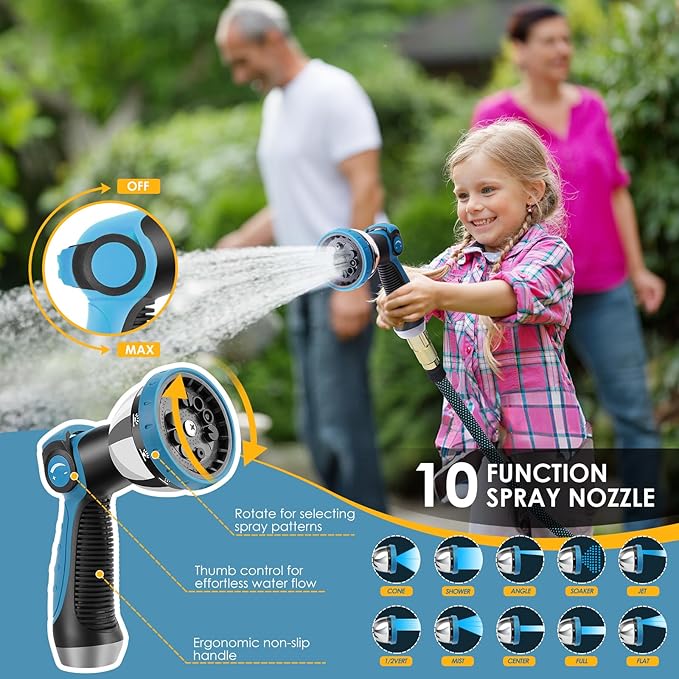 Non-Expanding Garden Hose 100 ft, Flexible Kink Free Water Hose with 10 Watering Spray Nozzle, Lightweight Hose Pipe, Leak-Proof, Durable, 3/4" Brass Alloy Connector, Portable Storage Strap