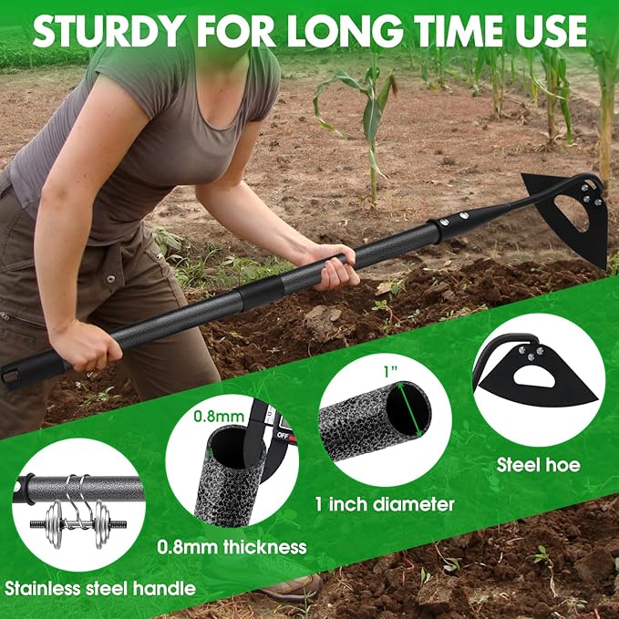 Hoe Garden Tool, Hollow Hoe Gardening Weeding Tool, 55" Long Handle Heavy Duty Manual Weeder Gardening Hand Tools for Weeding, Digging, Loosening Soil