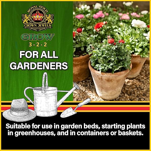 Royal Gold Crown Jewels Organic Grow 3-2-2 Dry Soluble Fertilizer, 20 lbs - Best for Improving Soil Before Planting, Encouraging Vigorous Growth and Plant Feeding