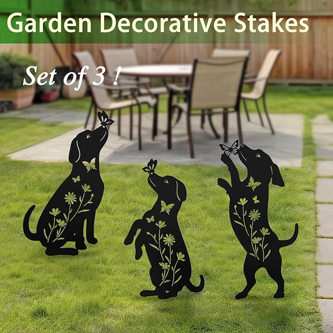 Metal Dog Statues for Garden,3 Pack Silhouette Beagle Garden Decor for Outside,Outdoor Dog Decor