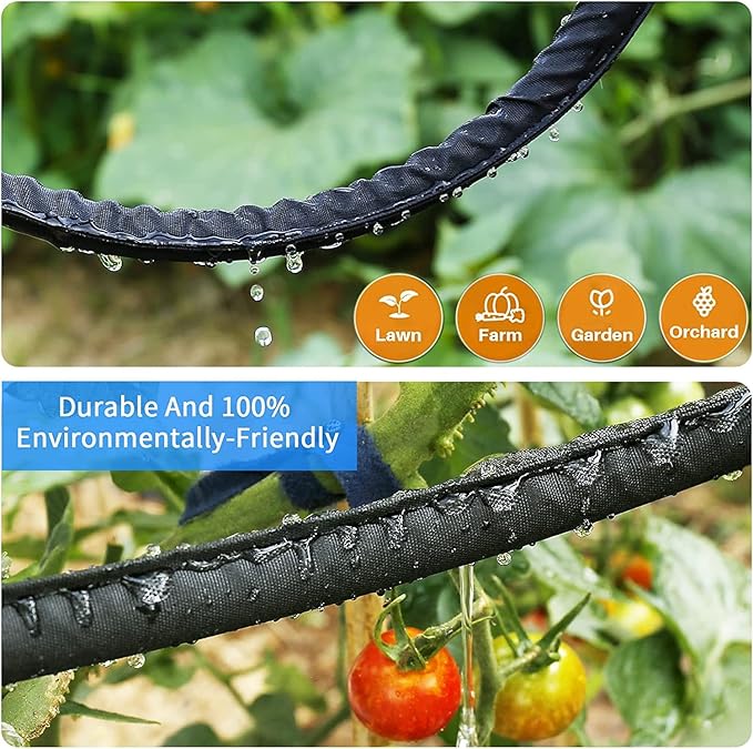 Flat Soaker Hose 50 200 FT for Garden Beds, 200FT 1/2" Linkable Consistent Drip Irrigation Hose Save 80% Water, Leakproof Heavy Duty Double Layer Sprinkler Hose
