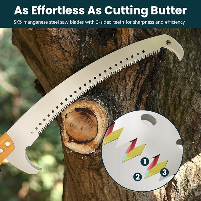 Manual Pole Saws for Tree Trimming 27 FT, [Ultra Sturdy] Tree Trimmers Long Handle Pruner with Thickened Saw Blade and Scissor, Palm Tree Trimmer for Backyard and Garden, Branch Cutter Pole Saw
