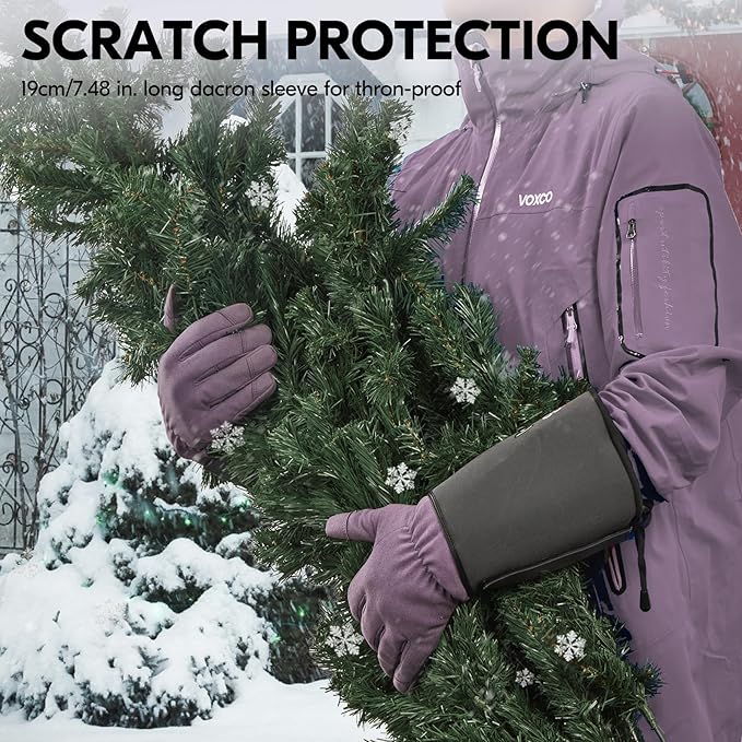 Vgo... Winter Warm Safety Work Gloves Women, Extended Pig Split Leather Cuff,Synthetic Leather, Rose Pruning Thorn Proof,Gardening(Size L,Purple,SL6592FLWP)