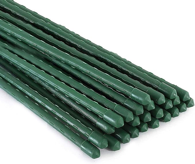Xiny Tool Garden Stakes, 25 Pack 4 Ft Steel Plant Garden Tomato Stakes with Plastic Coat for Climbing Plants (25 Pack 48 Inch)