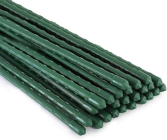 Xiny Tool Garden Stakes, 25 Pack 4 Ft Steel Plant Garden Tomato Stakes with Plastic Coat for Climbing Plants (25 Pack 48 Inch)