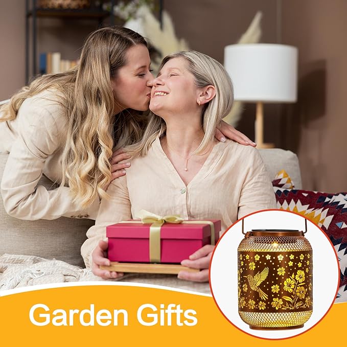 Solar Lanterns Outdoor Waterproof Hummingbird Garden Decor Birthday Gifts for Women Mom Grandma Hanging Solar Lights Metal Decoration Outside for Yard, Patio, Backyard, Porch, Pathway